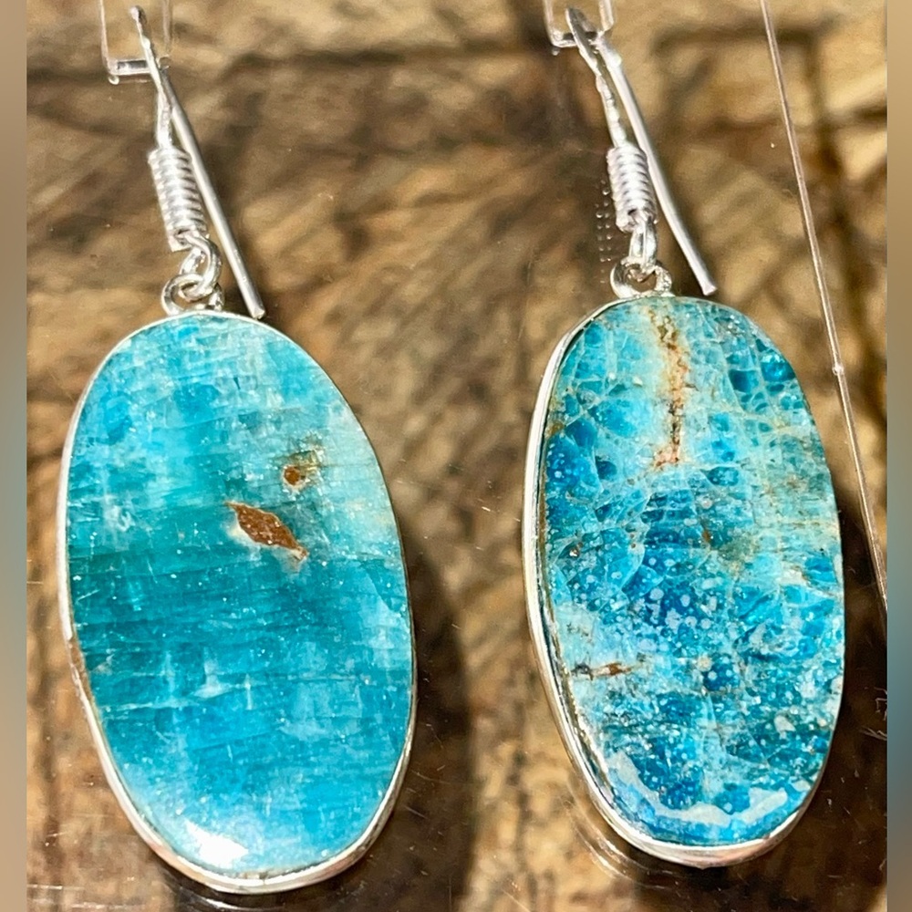 Blue Apatite Crystal Earrings 1 7/8”